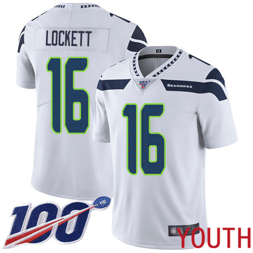 Seattle Seahawks Limited White Youth Tyler Lockett Road Jersey NFL Football #16 100th Season Vapor Untouchable->youth nfl jersey->Youth Jersey